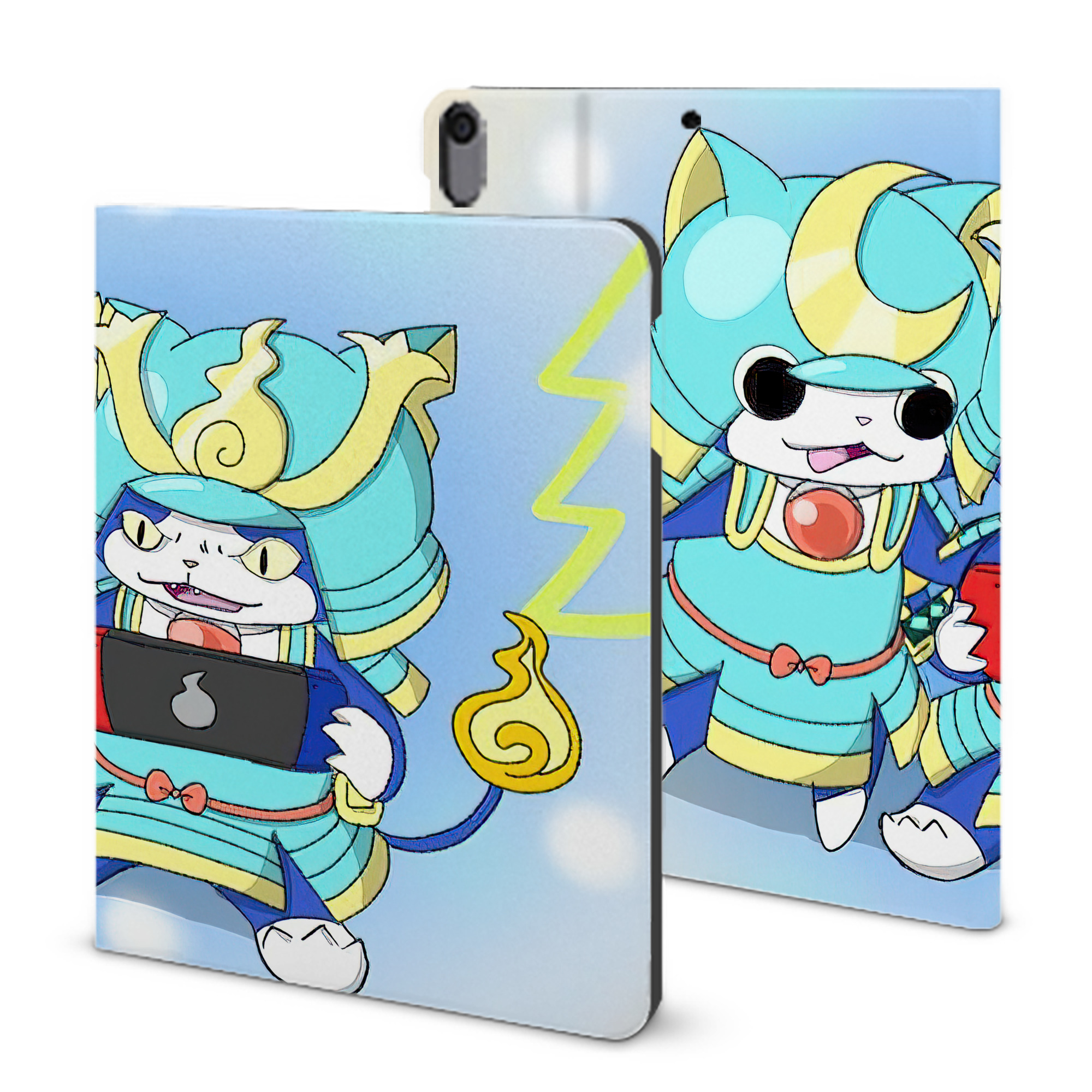 （画像用） 妖怪ウォッチ Yo-kai Watch IPad ケース ブック型 PUレザー TPU 耐衝撃 軽量 薄型 ペン収納なし 全面保護 IPad 各モデル対応